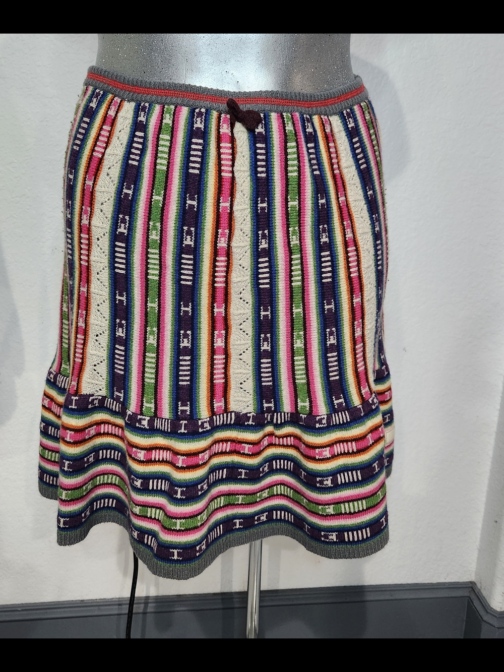 Odd Molly Multicolor Striped Knit Skirt — Navy, Pink, Green, Cream